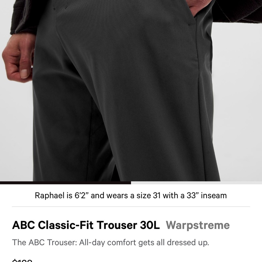 Lululemon ABC Classic-Fit Trouser 30L Warpstreme Obsidian Grey